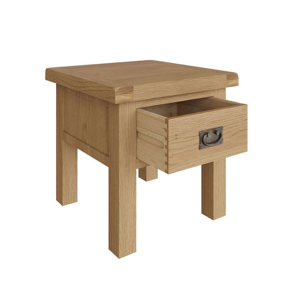 Essentials CO Dining & Occasional Lamp Table (With Drawer) Medium Oak finish