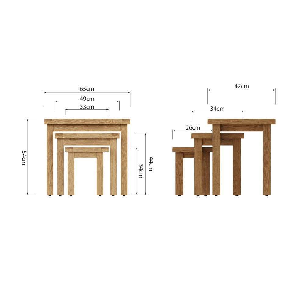 Essentials CO Dining & Occasional Nest Of 3 Tables Medium Oak finish