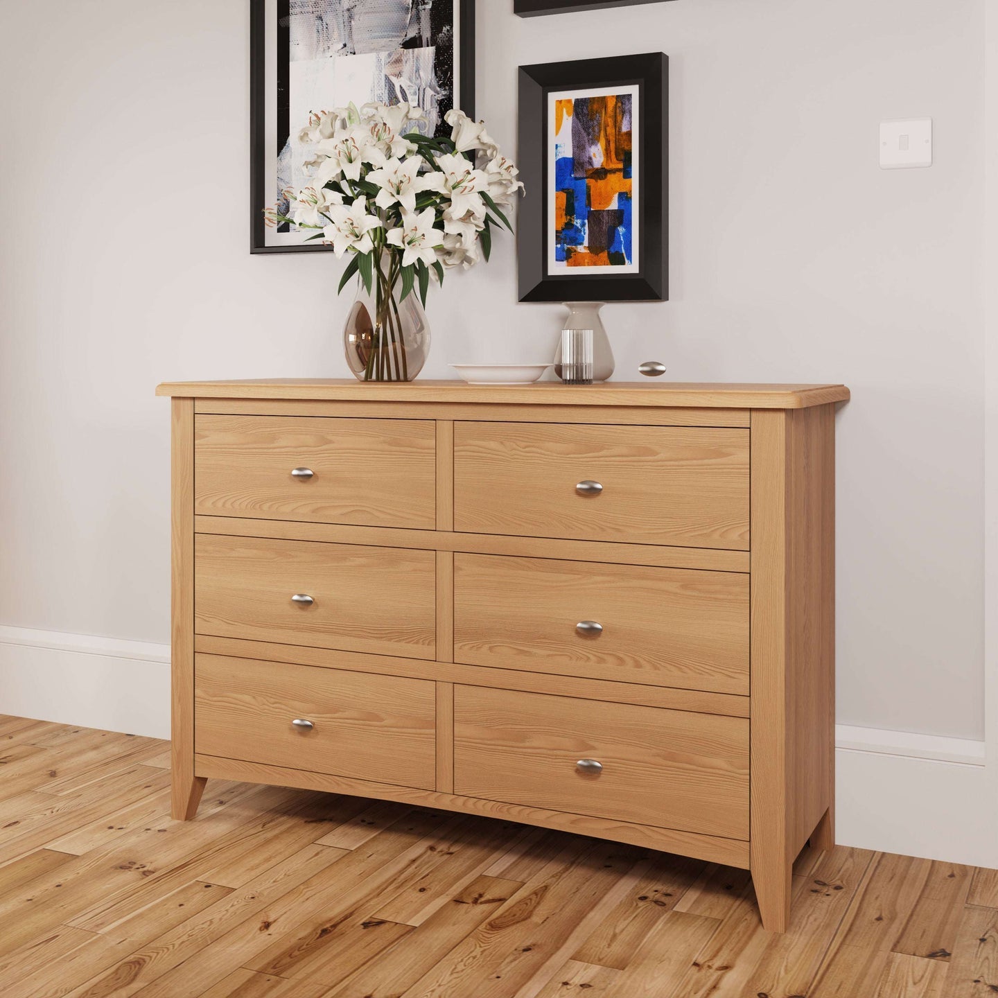 Essentials GAO Bedroom 6 Drawer Chest Light oak