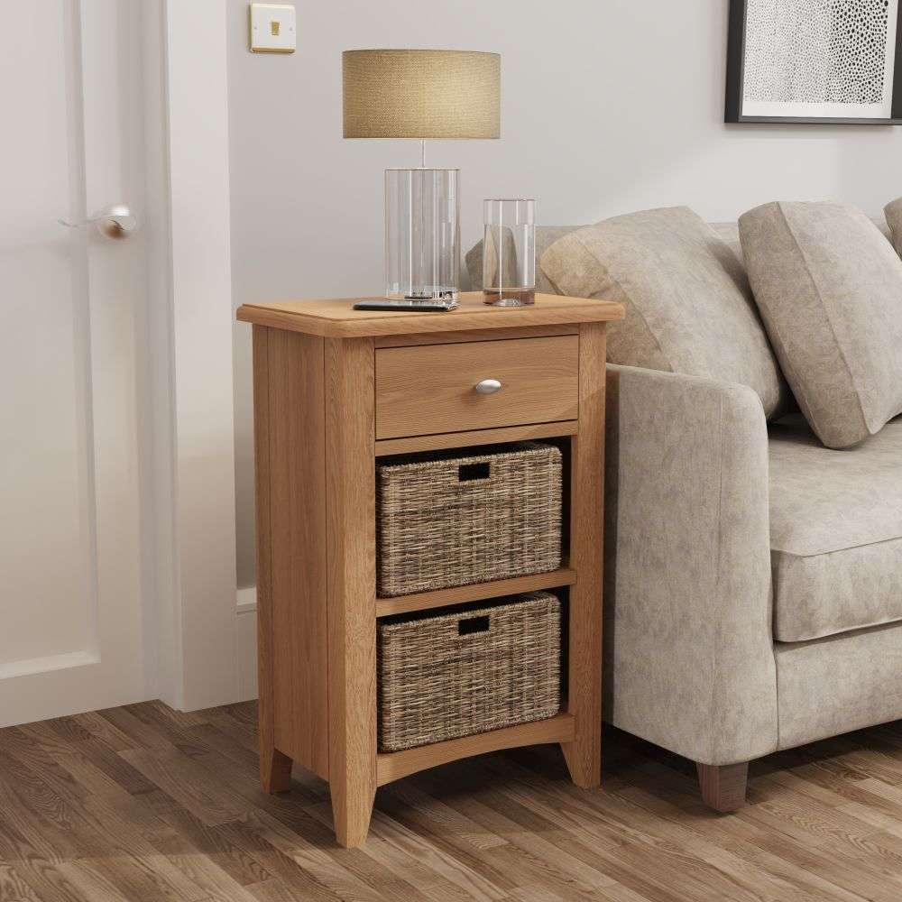 Essentials GAO Dining & Occasional 1 Drawer 2 Basket Unit Light oak