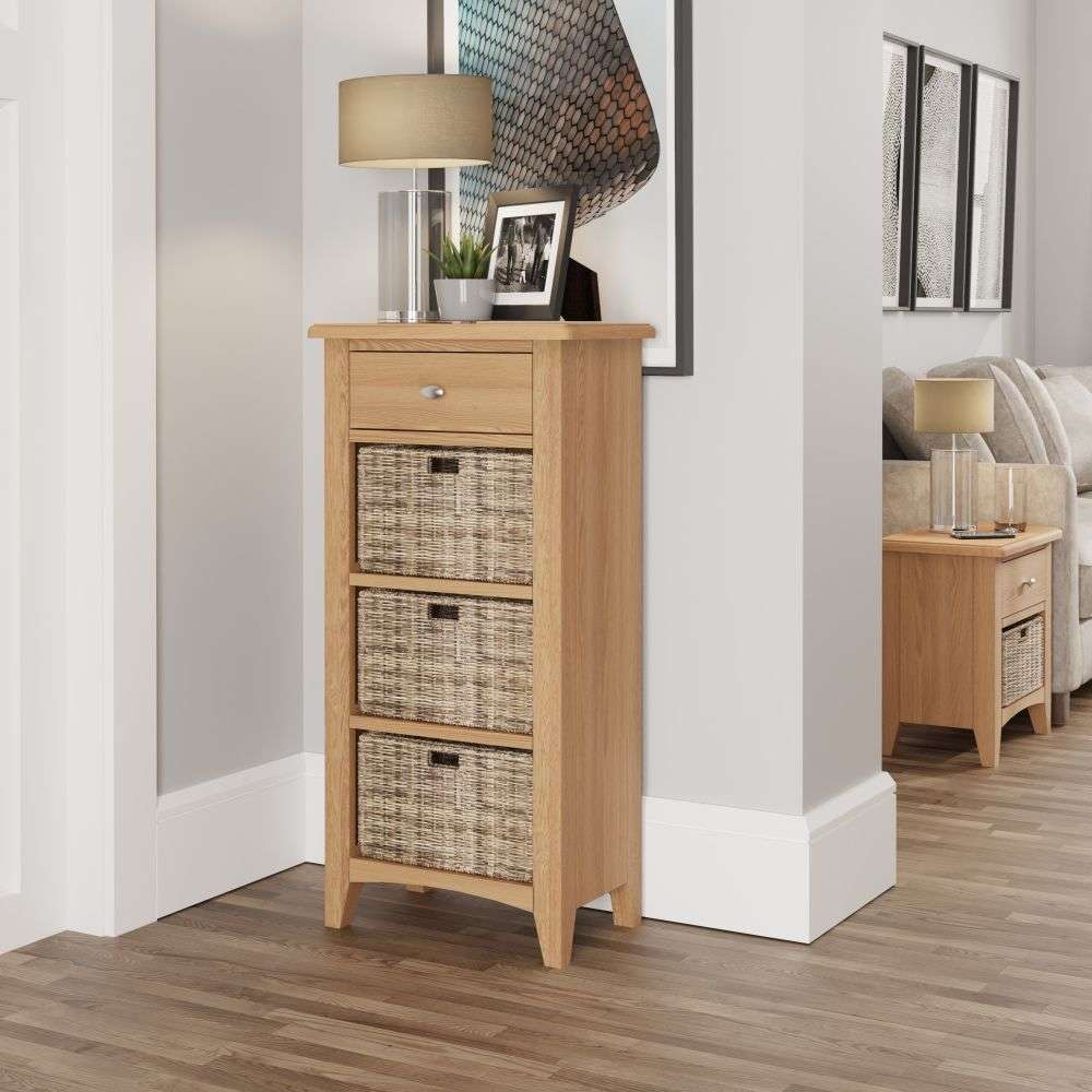 Essentials GAO Dining & Occasional 1 Drawer 3 Basket Unit Light oak