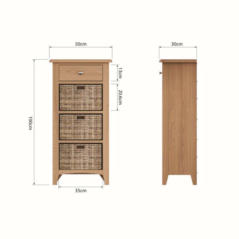 Essentials GAO Dining & Occasional 1 Drawer 3 Basket Unit Light oak