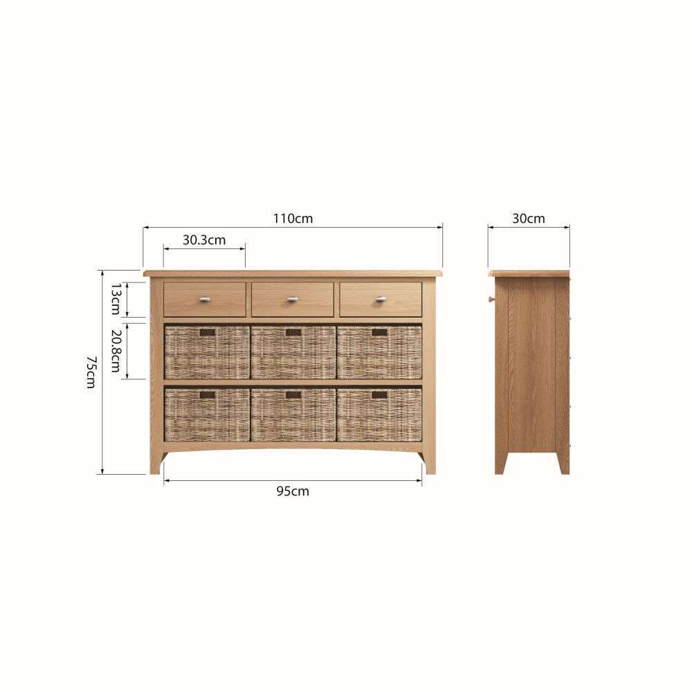 Essentials	GAO Dining & Occasional 3 Drawer 6 Basket Unit	Light oak