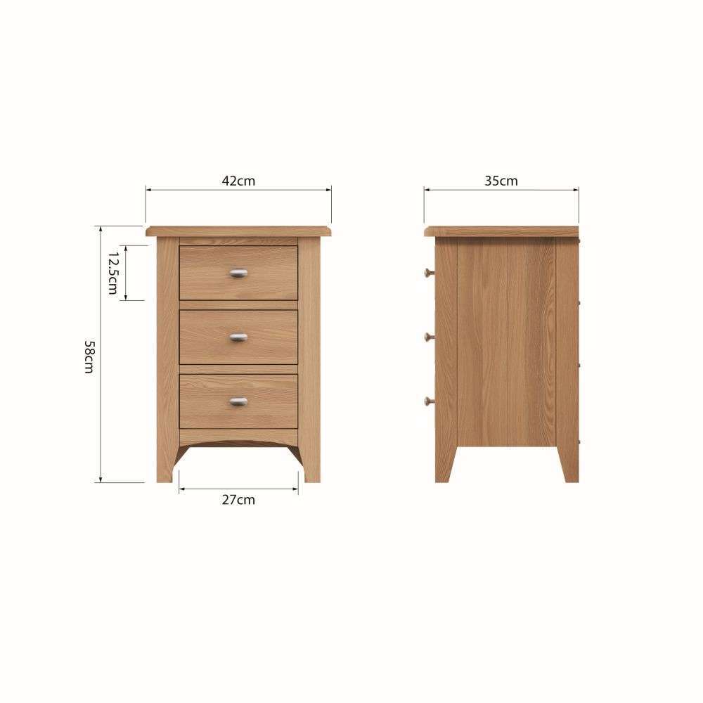 Essentials	GAO Bedroom	3 Drawer Bedside Light oak