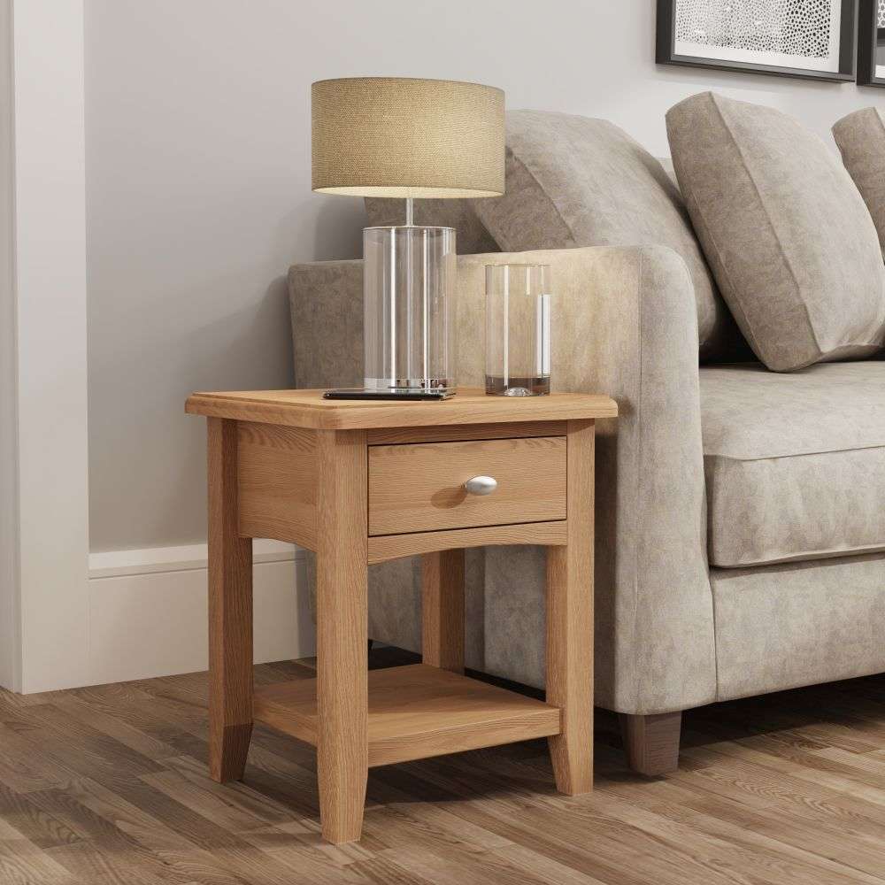 Essentials GAO Dining & Occasional 1 Drawer Lamp Table Light oak