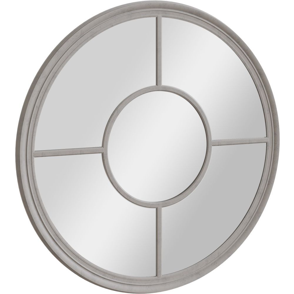 Essentials Mirror Collection Round Window Mirror Distressed Grey