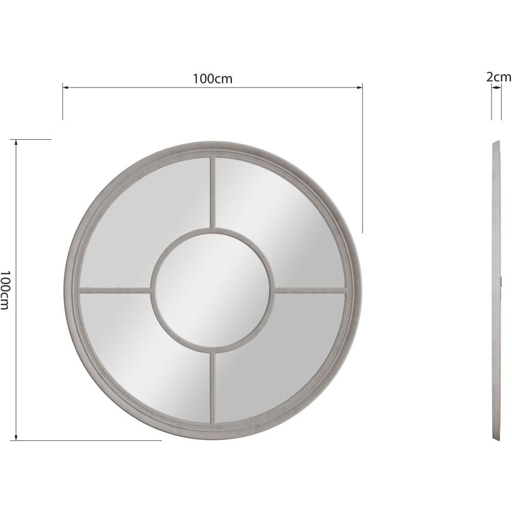 Essentials	Mirror Collection Round Window Mirror Distressed Grey