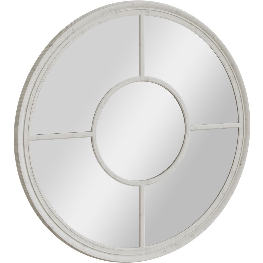 Essentials	Mirror Collection Round Window Mirror Distressed White