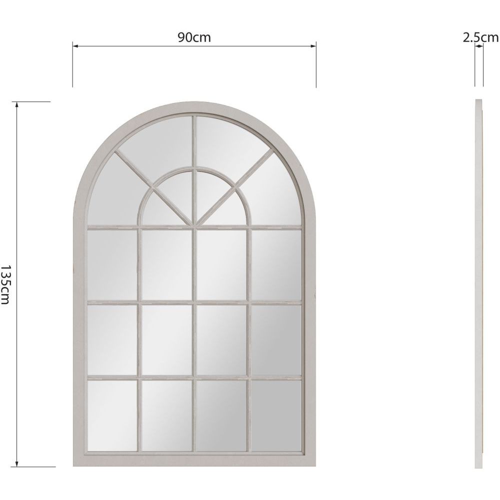 Essentials Mirror Collection Small Arched Window Mirror Distressed Grey