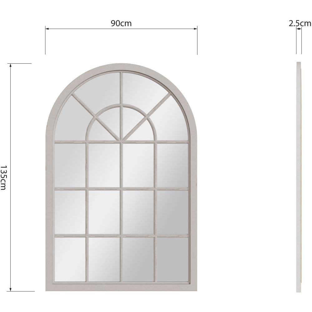 Essentials	Mirror Collection Small Arched Window Mirror Distressed Grey