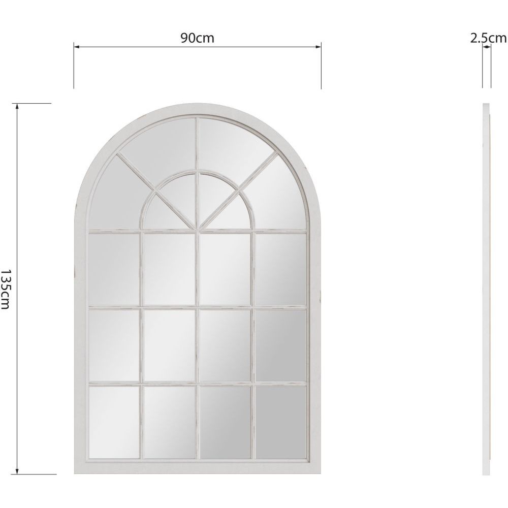 Essentials Mirror Collection Small Arched Window Mirror Distressed White
