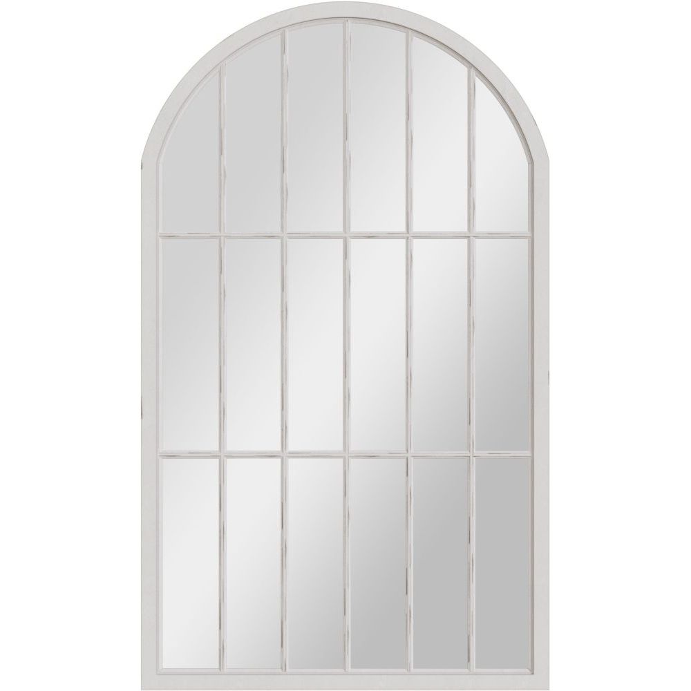 Essentials Mirror Collection Large Arched Window Mirror Distressed White