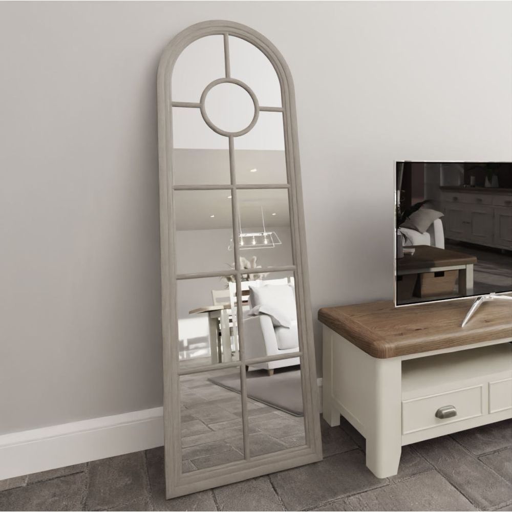 Essentials Mirror Collection Narrow Arched Window Mirror Distressed Grey