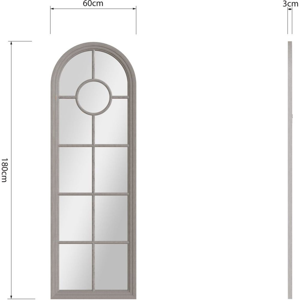 Essentials Mirror Collection Narrow Arched Window Mirror Distressed Grey