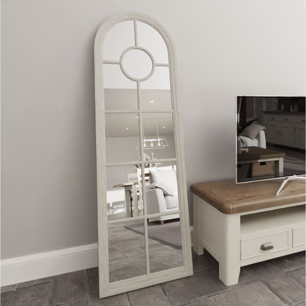 Essentials Mirror Collection Narrow Arched Window Mirror Distressed White