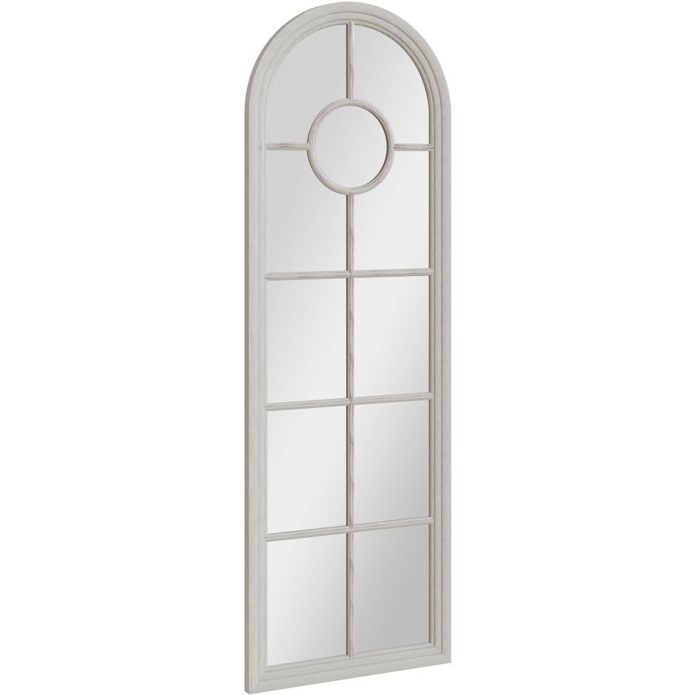 Essentials Mirror Collection Narrow Arched Window Mirror Distressed White