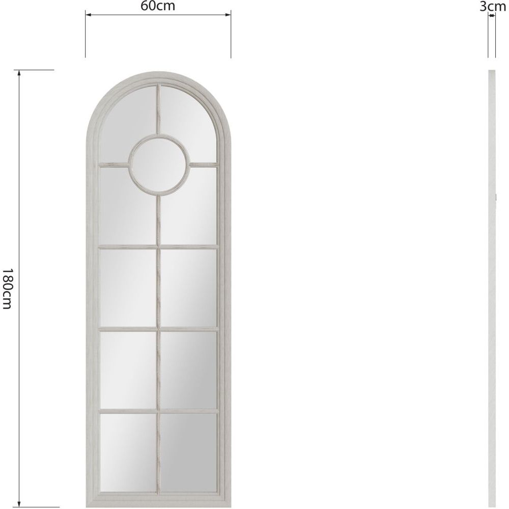 Essentials Mirror Collection Narrow Arched Window Mirror Distressed White