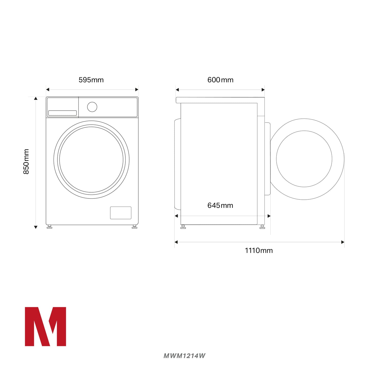 Montpellier MWM1214W 12kg Washing Machine in White