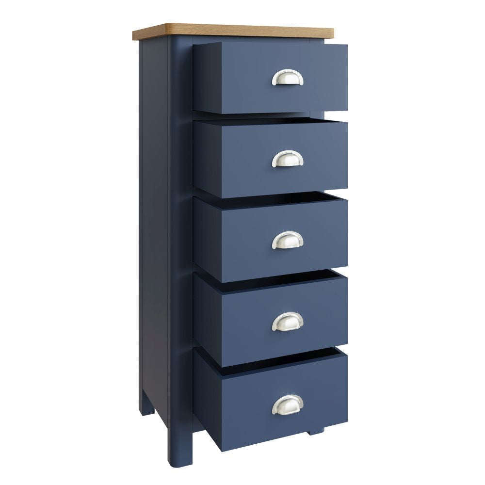 Essentials RA Bedroom Blue 5 Drawer Narrow Chest