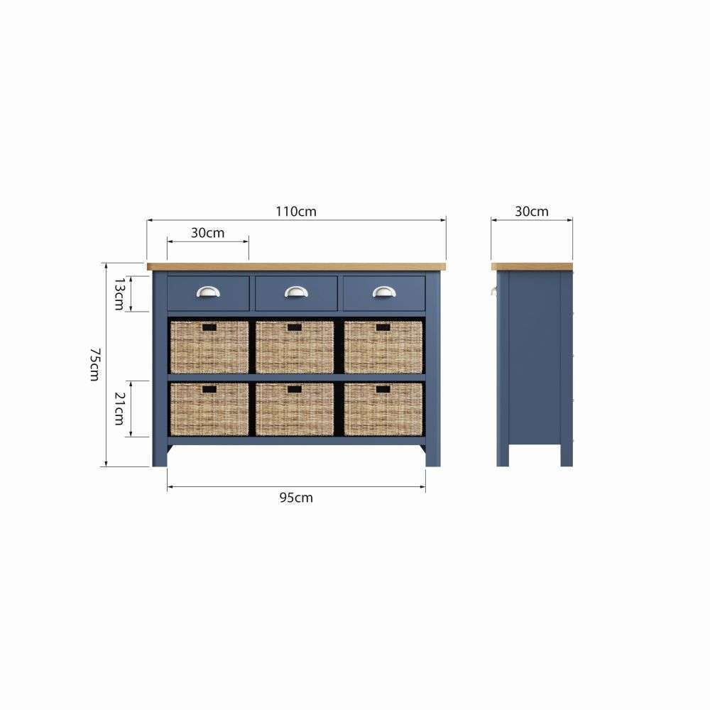 Essentials	RA Dining Blue 3 Drawer 6 Basket Unit