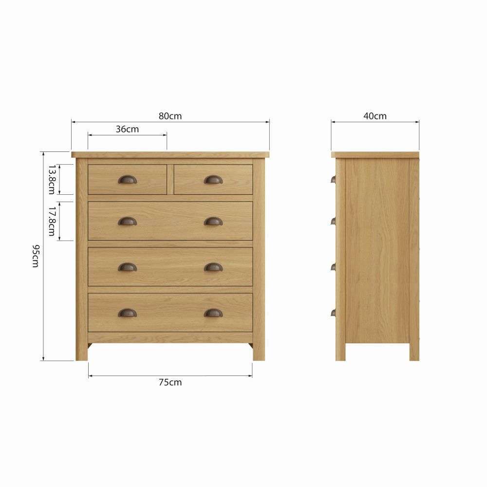 Essentials RAO Bedroom 2 Over 3 Chest Rustic Oak