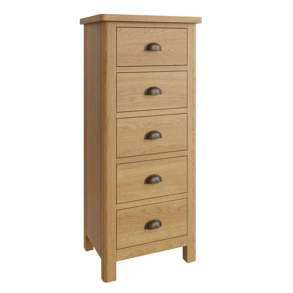 Essentials RAO Bedroom 5 Drawer Narrow Chest Rustic Oak