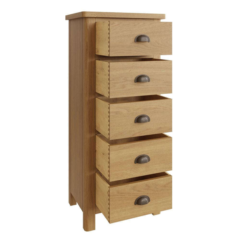 Essentials RAO Bedroom 5 Drawer Narrow Chest Rustic Oak