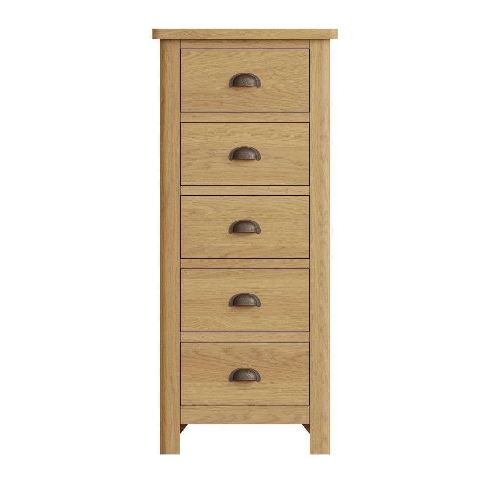 Essentials RAO Bedroom 5 Drawer Narrow Chest Rustic Oak