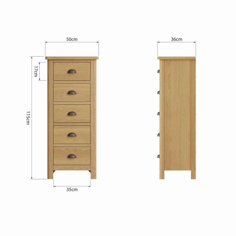 Essentials RAO Bedroom 5 Drawer Narrow Chest Rustic Oak