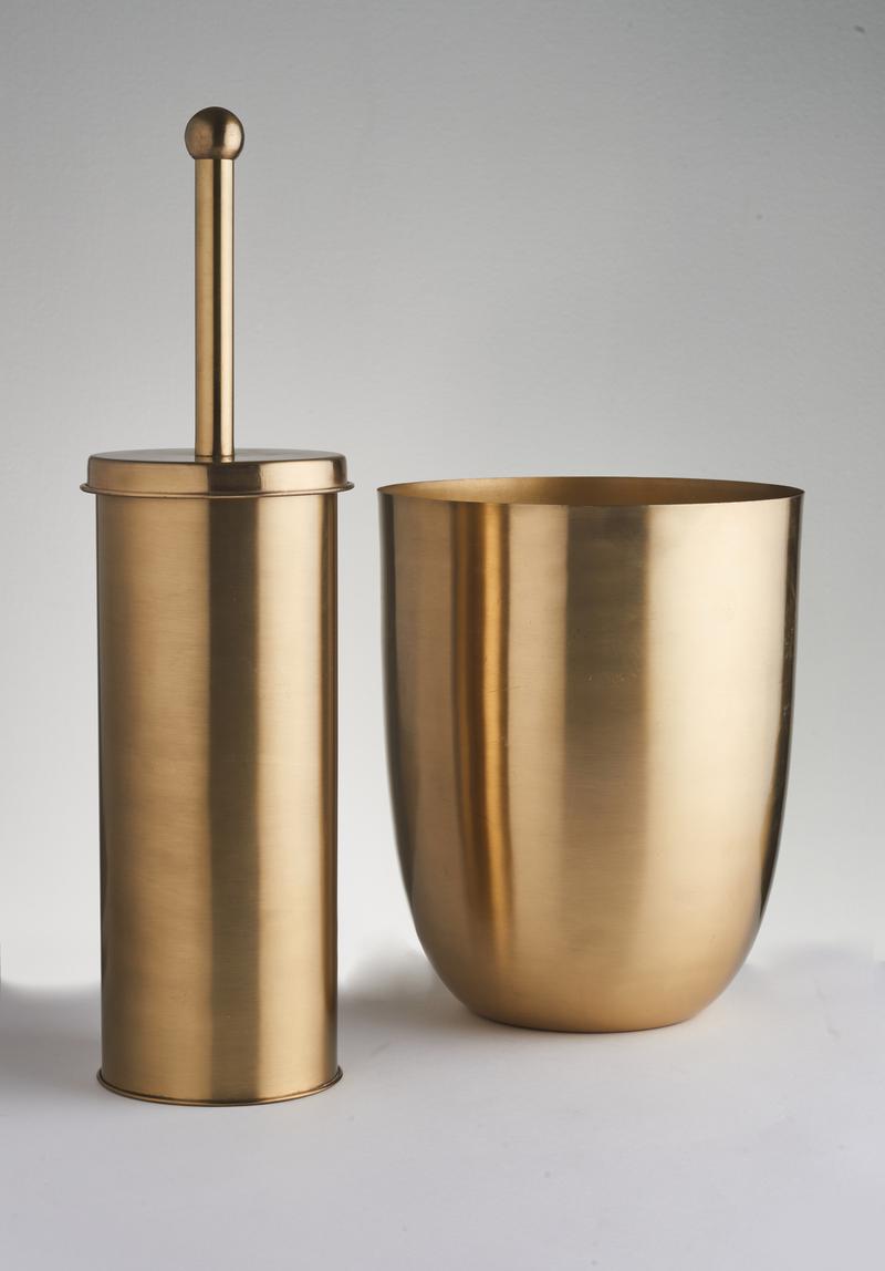 OurHouse Toilet Brush and Bin Set Brass