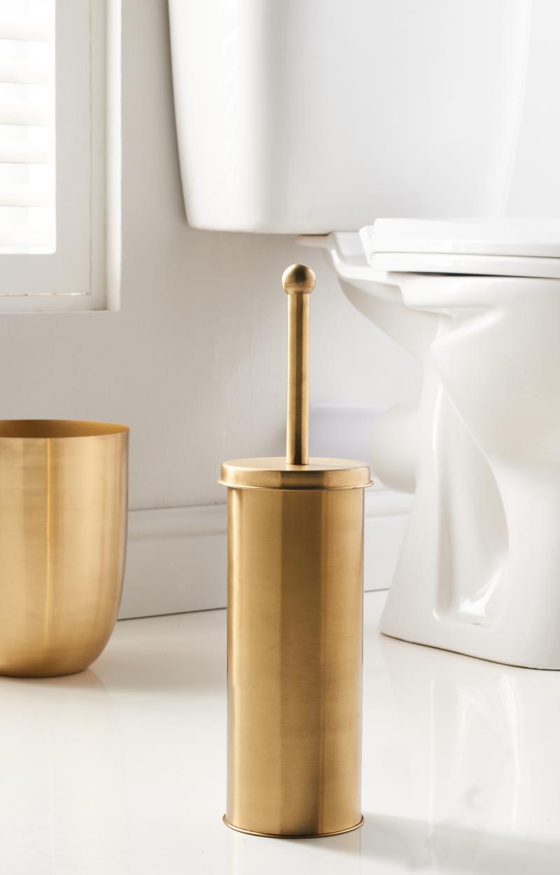 OurHouse Toilet Brush and Bin Set Brass