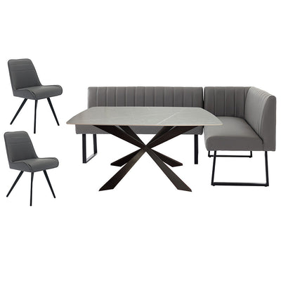 1.4m Grey Dining Table, RH Corner Bench & 2 Chairs - Grey - T114TG&CH113-4DG-RH