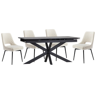 1.6m Extending Sintered Stone Grey Dining Table & 4 Limestone velvet chairs - T216ETG&CH108LS