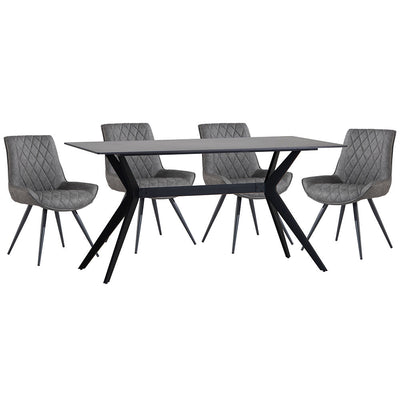 1.5m Grey Sintered Stone Dining Table & 4 Grey PU Chairs - T315TG&CH25GR