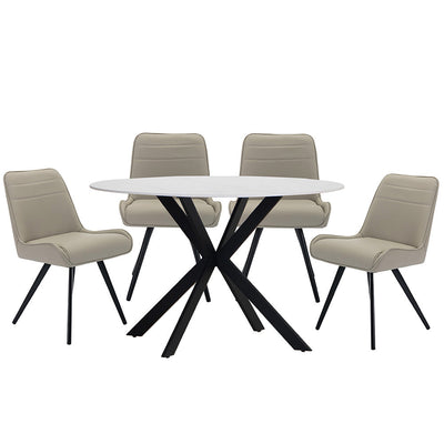 1.2m Round White Sintered Stone Dining Table & 4 Taupe PU Chairs -T412RTW&CH113TP