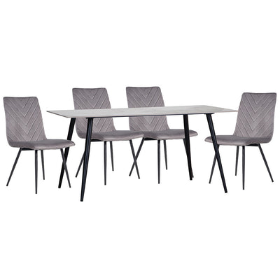 1.6m Sintered Stone Dining Table & 4 Grey Velvet Chairs - T516TS&CH66DG