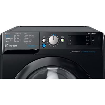Indesit 9kg 1400rpm Freestanding Washing Machine – Push&Go, Black (BWE91496XKVUK)