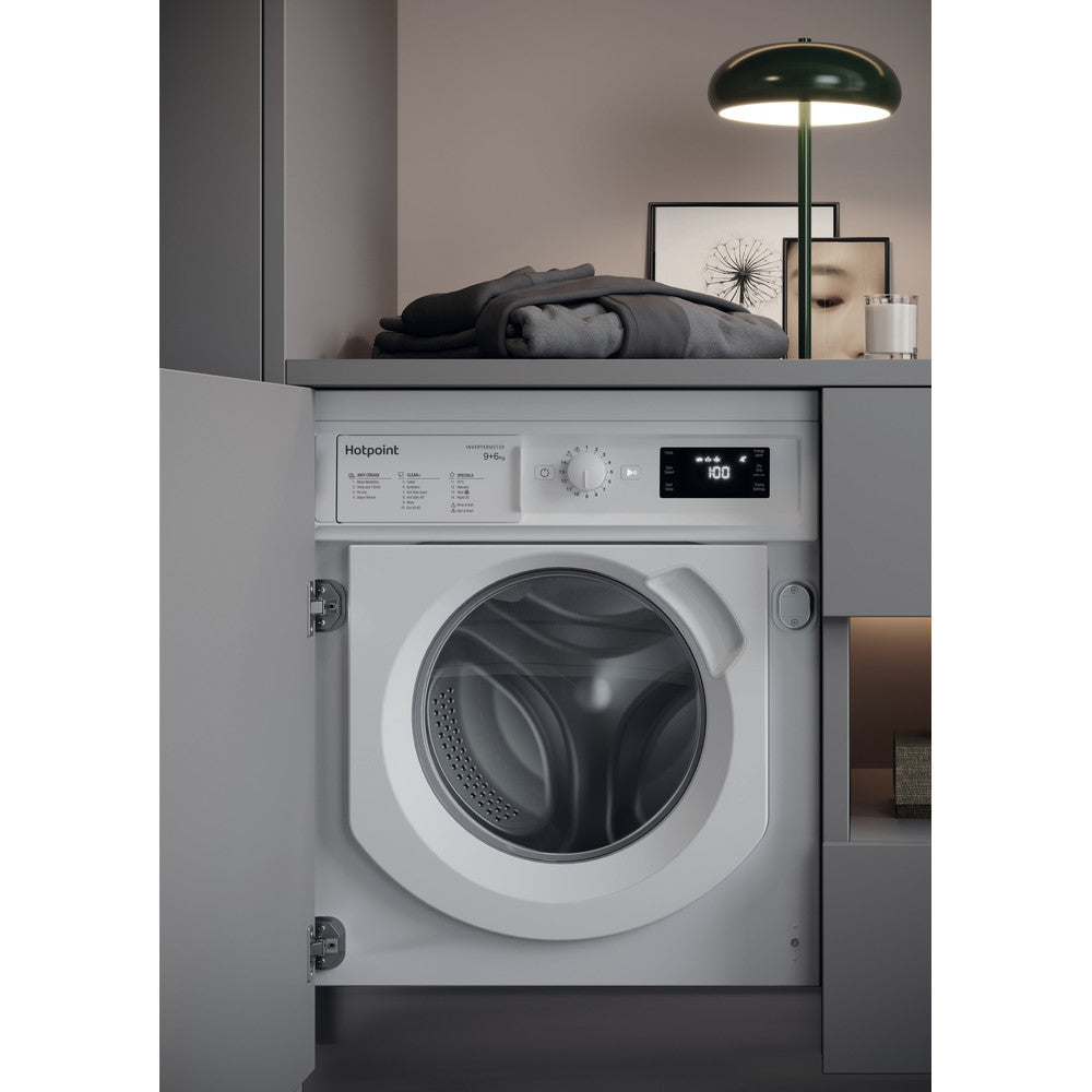 Hotpoint BIWDHG961484UK: White Integrated Washer Dryer, 9Kg / 6Kg, 1400 rpm, D Rated