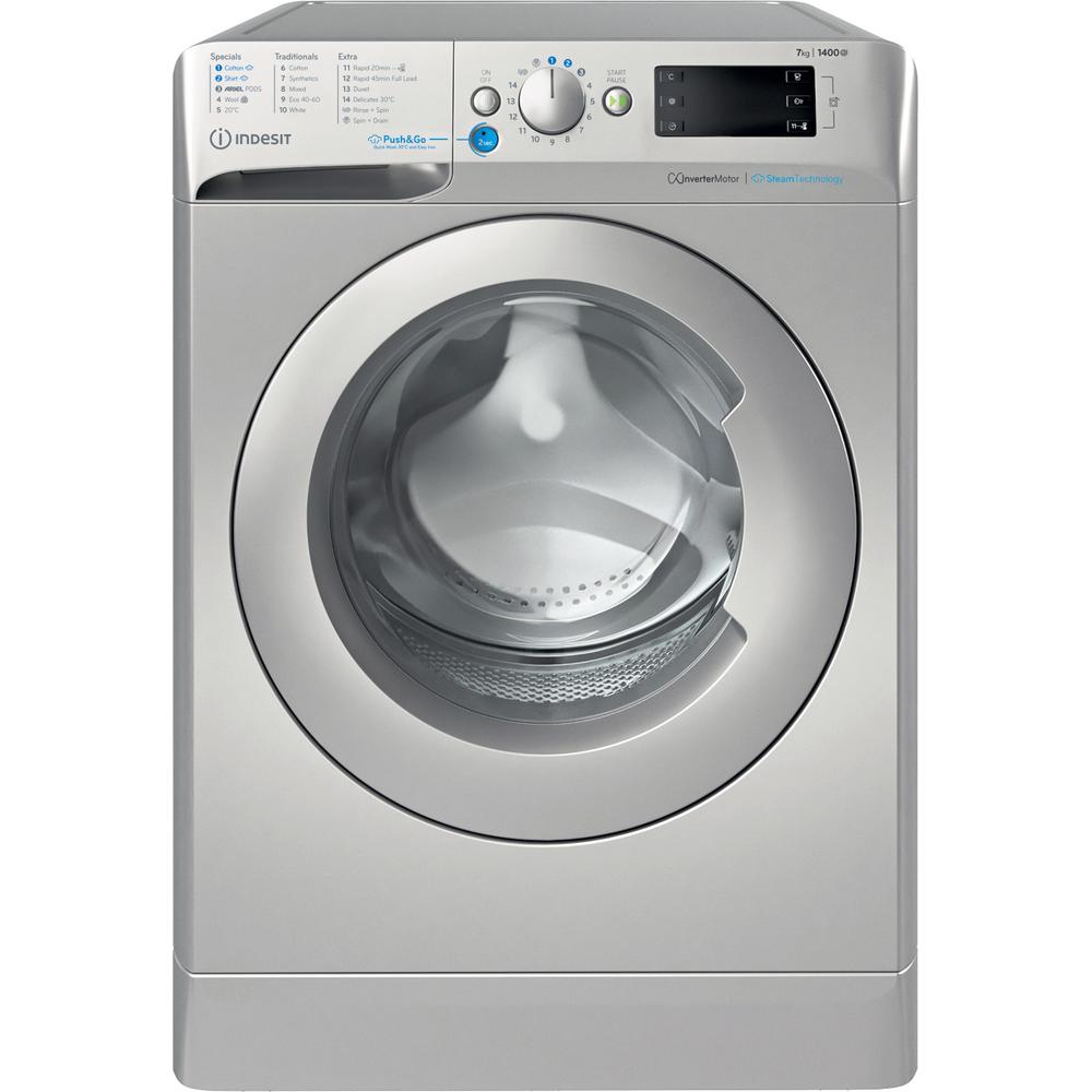 Indesit Push&Go Steam 7kg Silver Washing Machine – Energy Efficient A (BWE71496XSVUK)