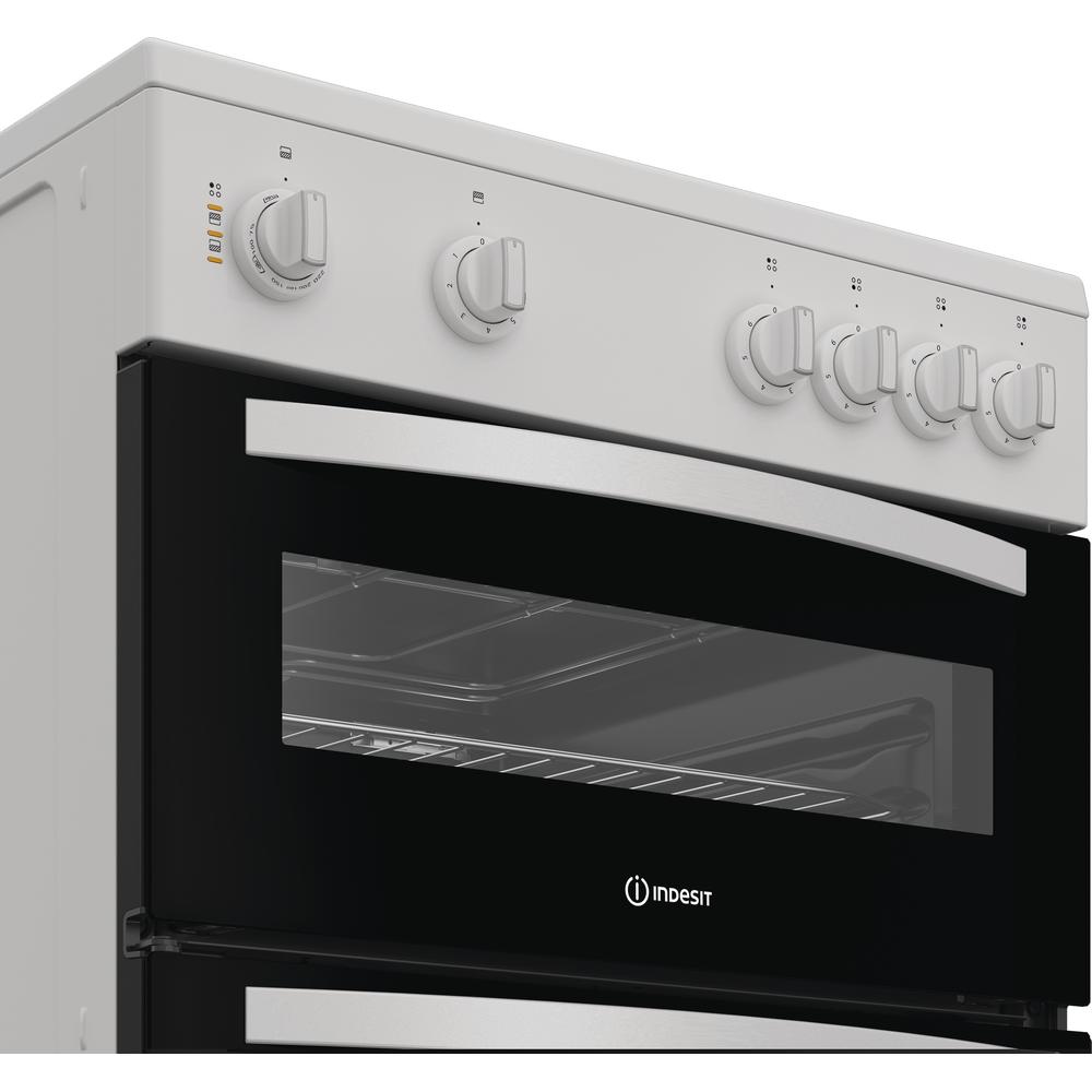 Indesit ITE6VMW 60cm Electric Twin Cooker with Ceramic Hob – Double Oven, 69L Capacity, White