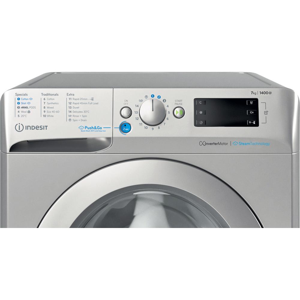 Indesit Push&Go Steam 7kg Silver Washing Machine – Energy Efficient A (BWE71496XSVUK)