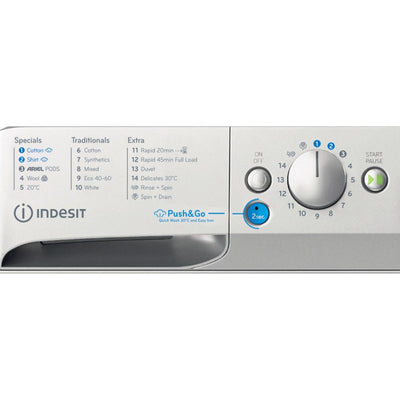 Indesit Push&Go Steam 7kg Silver Washing Machine – Energy Efficient A (BWE71496XSVUK)