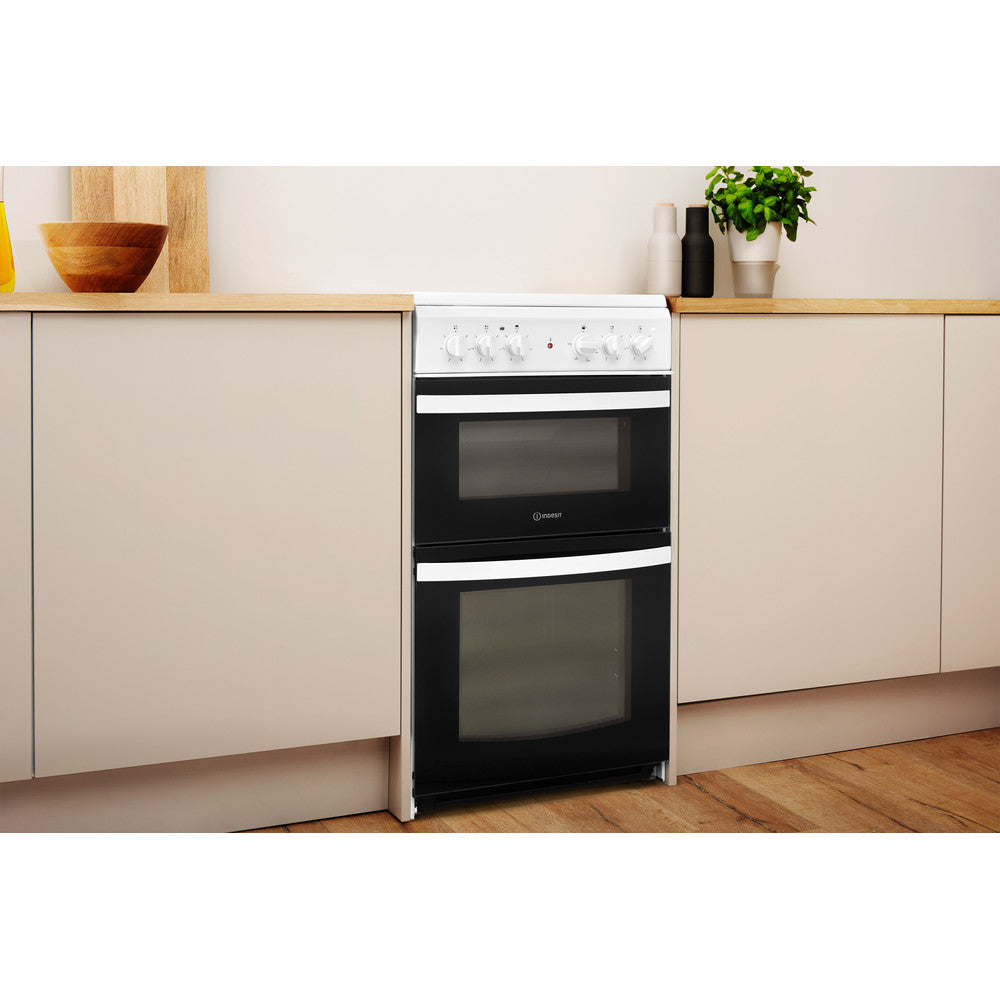 Indesit  50cm Electric Cooker with Ceramic Hob - White - ID5V92KMW