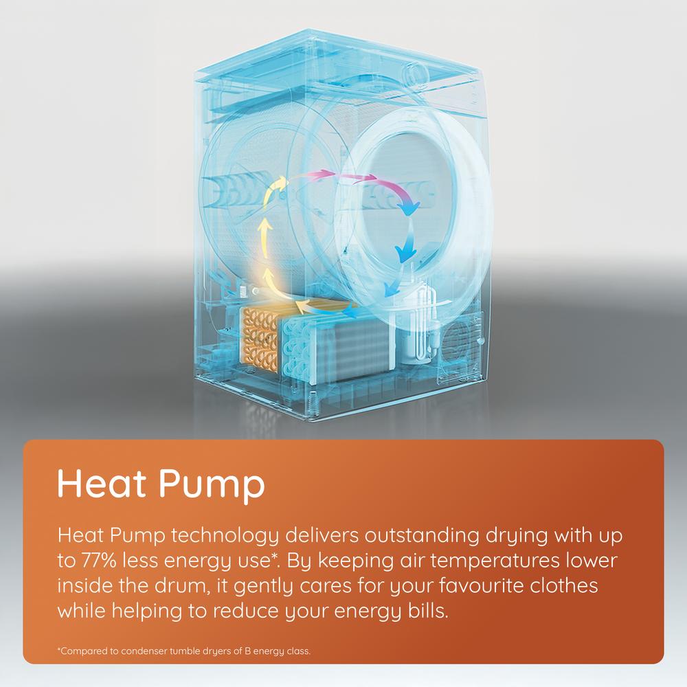 Hotpoint 9kg Heat Pump Tumble Dryer – White, 60cm, Pet Hair Care (CHD93MWWUK)