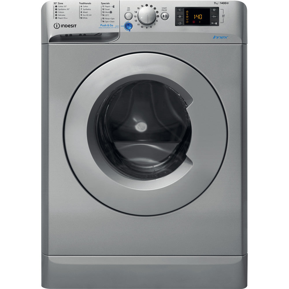 Indesit BWE71452SUKN 7kg Washing Machine - 1400 rpm, Silver Finish, E Rated Efficiency"