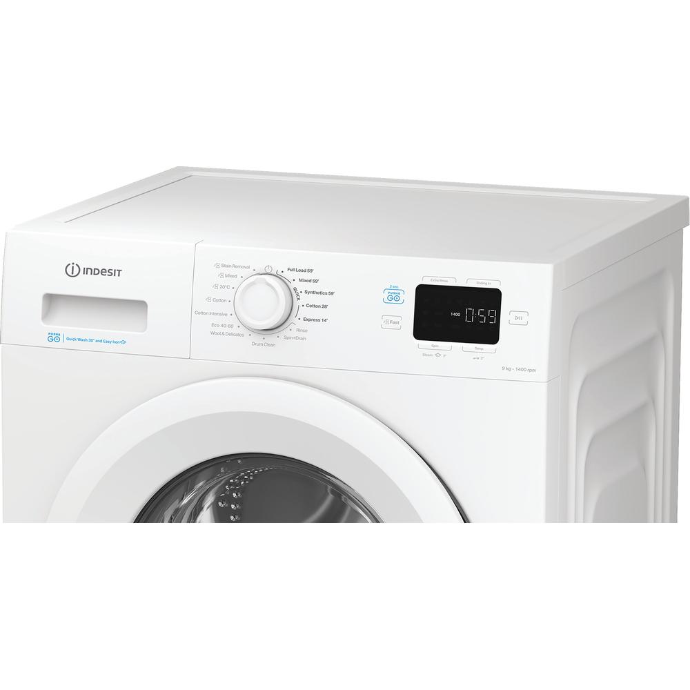 Indesit Push&Go 9kg Freestanding Washing Machine with Steam Hygiene, 1400 RPM – White (IP946PUSHGOUK)