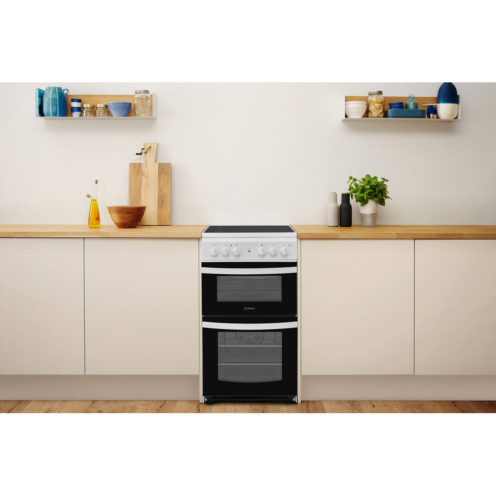 Indesit  50cm Electric Cooker with Ceramic Hob - White - ID5V92KMW