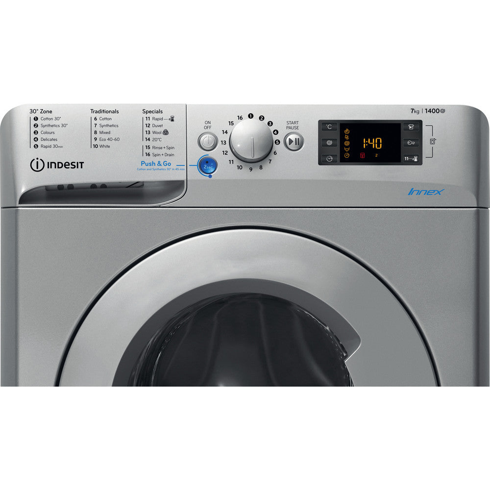 Indesit BWE71452SUKN 7kg Washing Machine - 1400 rpm, Silver Finish, E Rated Efficiency"