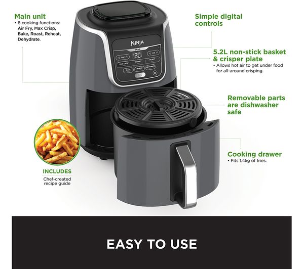 Ninja AF160UK Air Fryer MAX & Dehydrator – 7.5L, 2400W, Grey