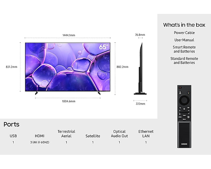 Samsung 65" Crystal UHD 4K Smart TV (U8020F, 2025 Model)